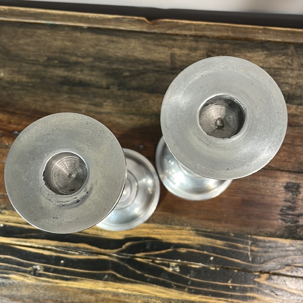 Heavy hammered 10” metal candle holders - pair - Picture 7 of 9